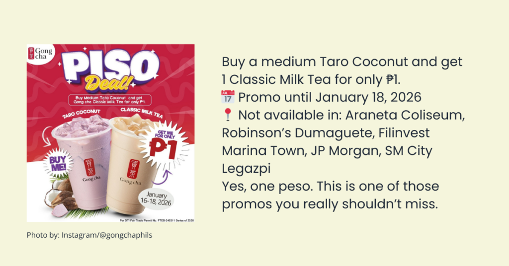 Gong Cha Tea Piso promo