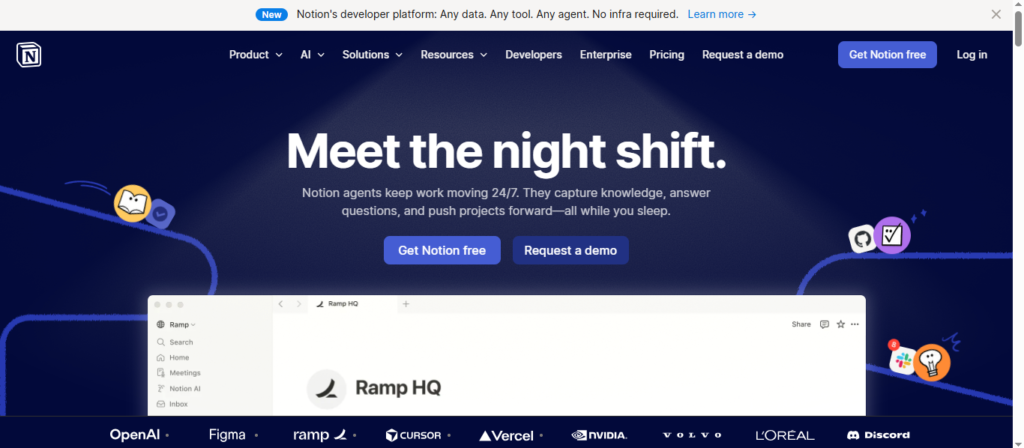 Notion AI showing dashboard page