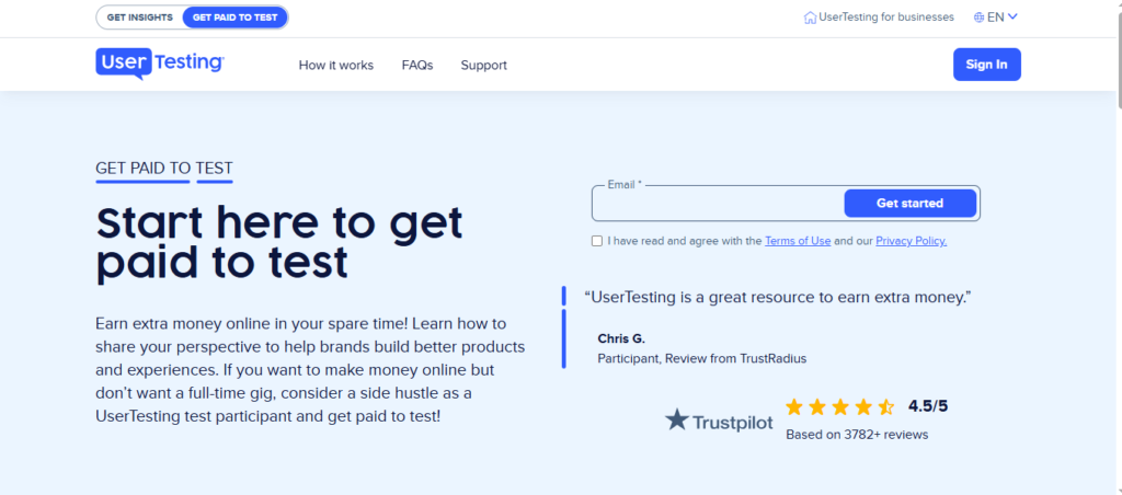 usertesting start here page
